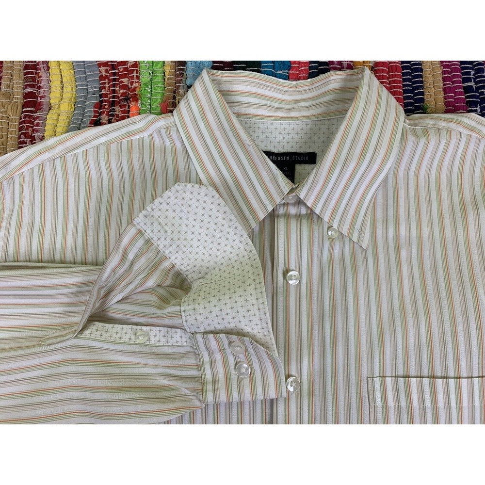 Van Heusen Studio Dress Shirt Mens XL 17-17 1/2 Long Sleeve Button Down Striped